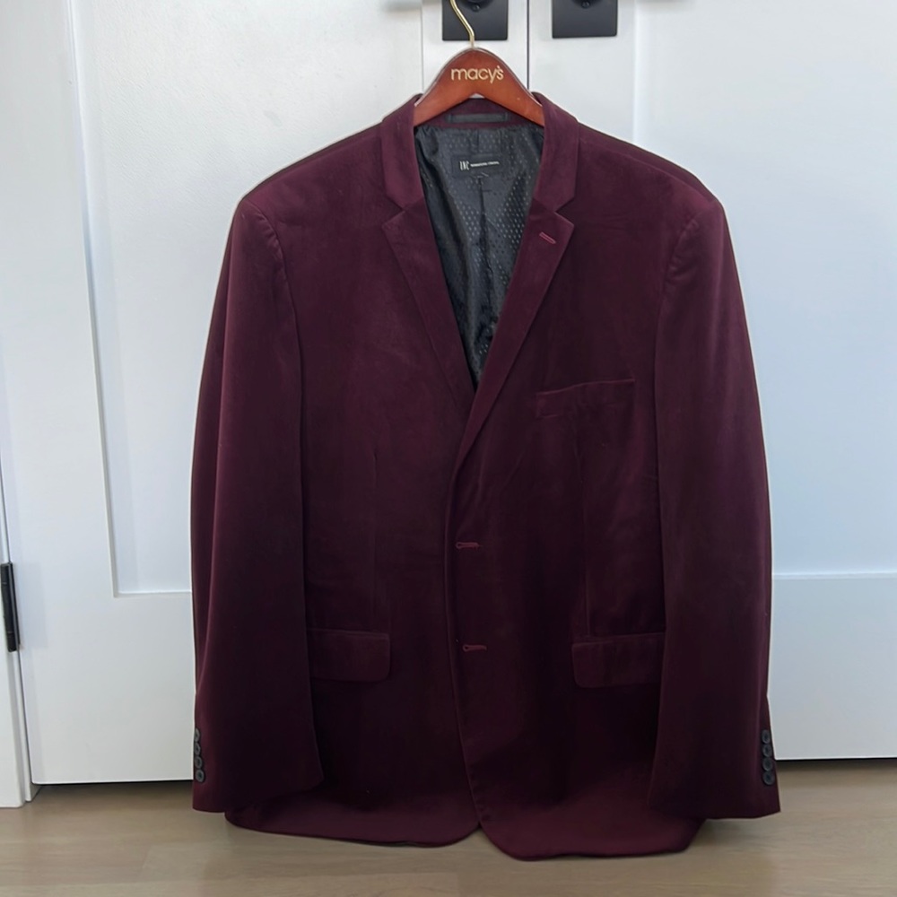 INC International Concepts Velvet Satin Sport Coat - Maroon